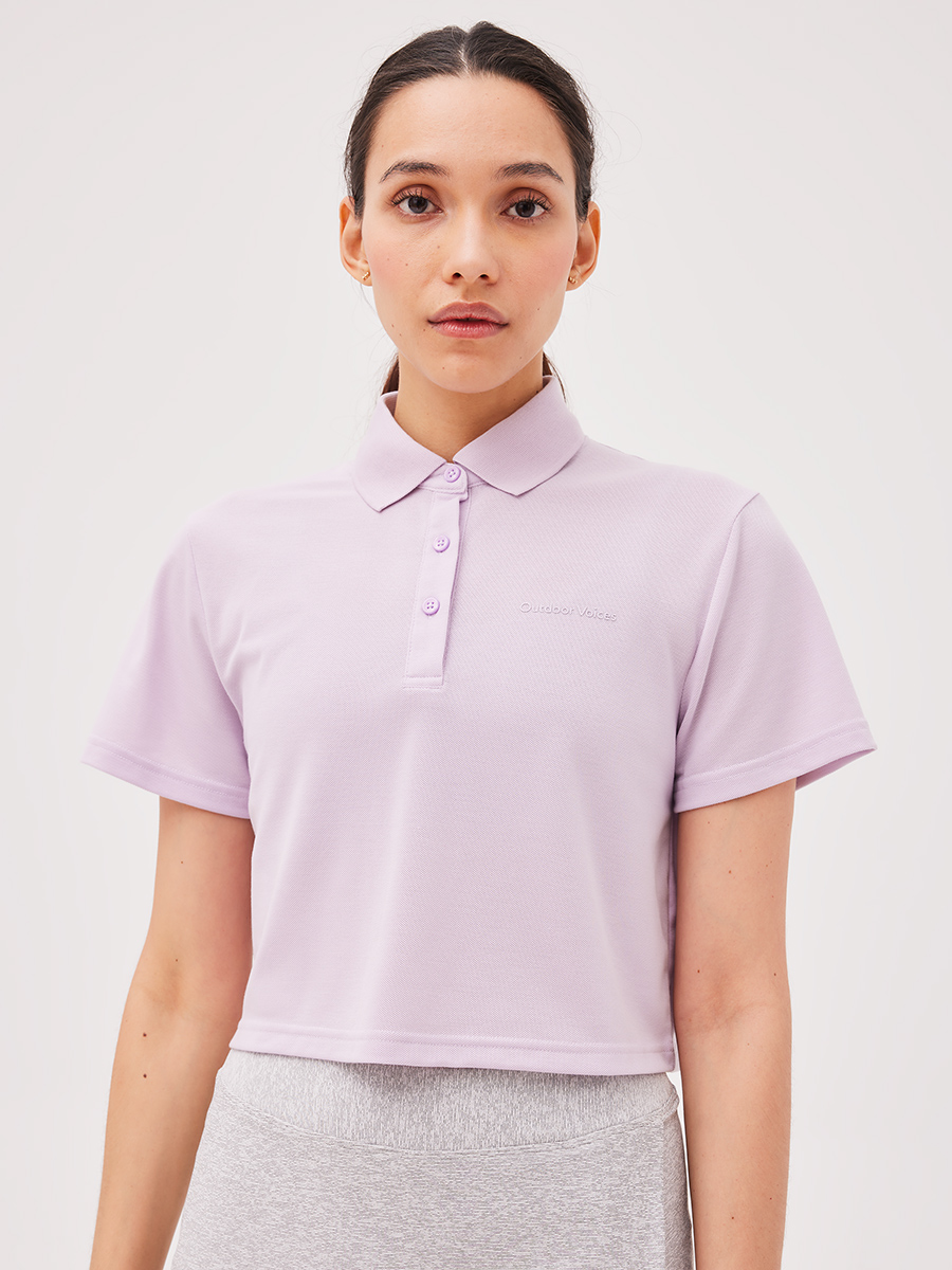 Outdoor Voices Birdie Cropped Polo Shirt In Morning Glory